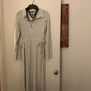 Zara Stretch Pinstripe Button Collar Dress